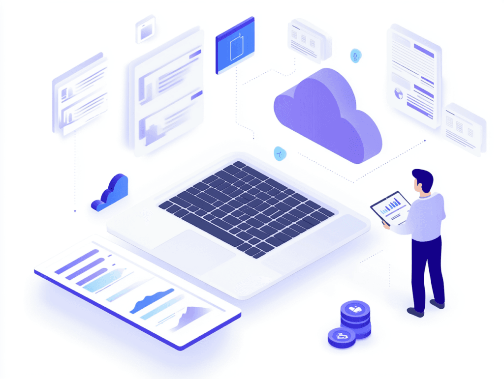 Business worker using the cloud to optimize workflow